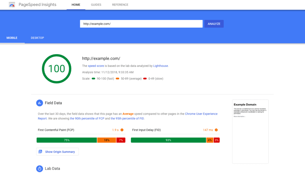 Google PageSpeed Insights report showing website speed and Core Web Vitals analysis.