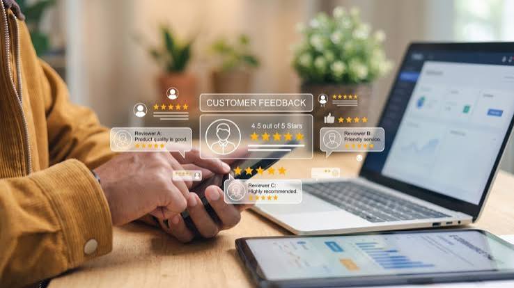 Business website with reviews, security badges, and contact details that improve conversion rates