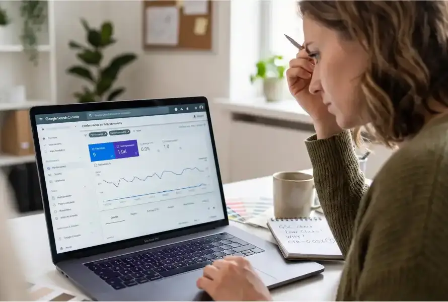 Business owner reviewing website traffic and wondering why their website is not generating leads