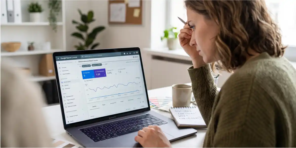 Business owner reviewing website traffic and wondering why their website is not generating leads