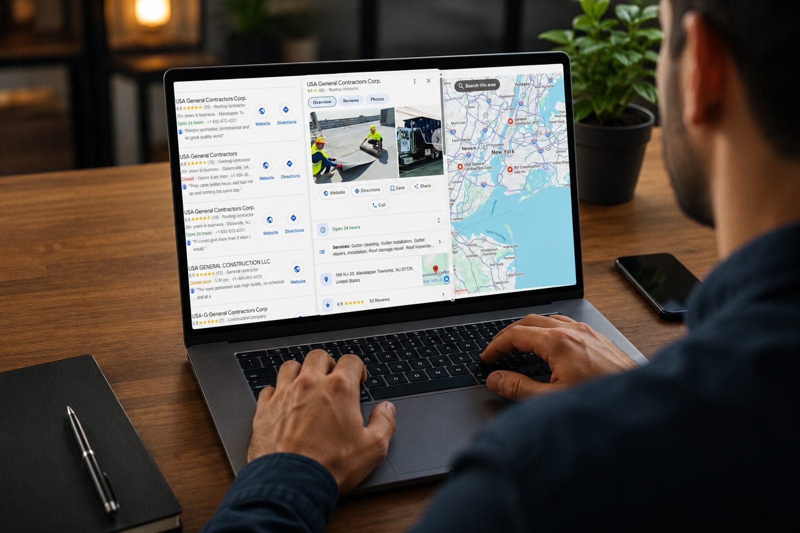 Google Business Profile optimisation guide showing a local business on Google Maps