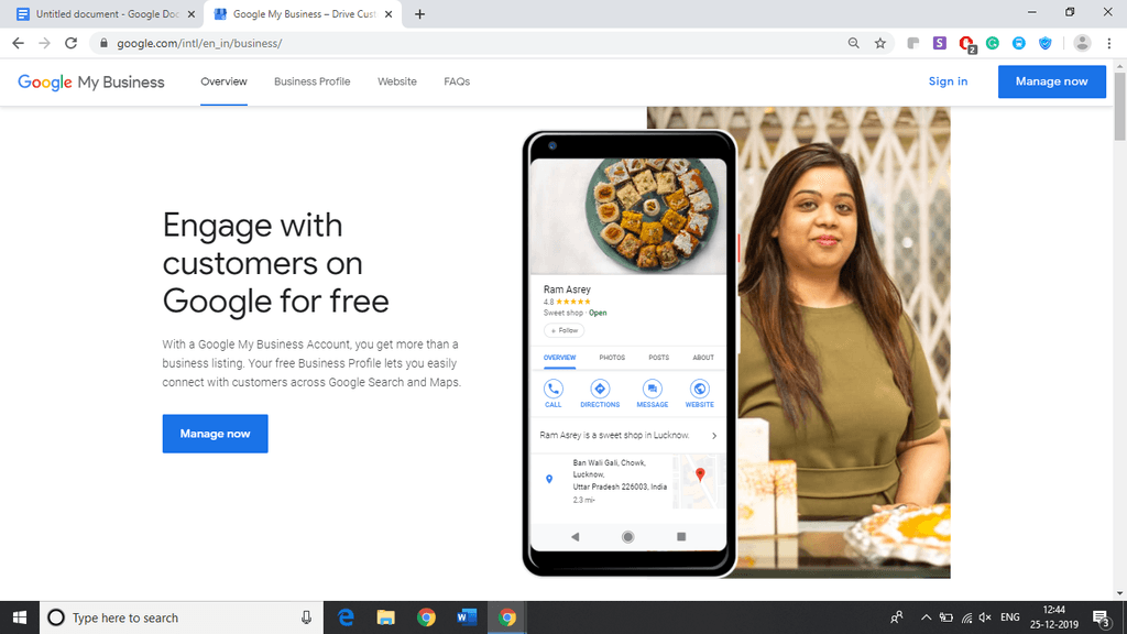 Google Business Profile connected to a business website as part of local SEO