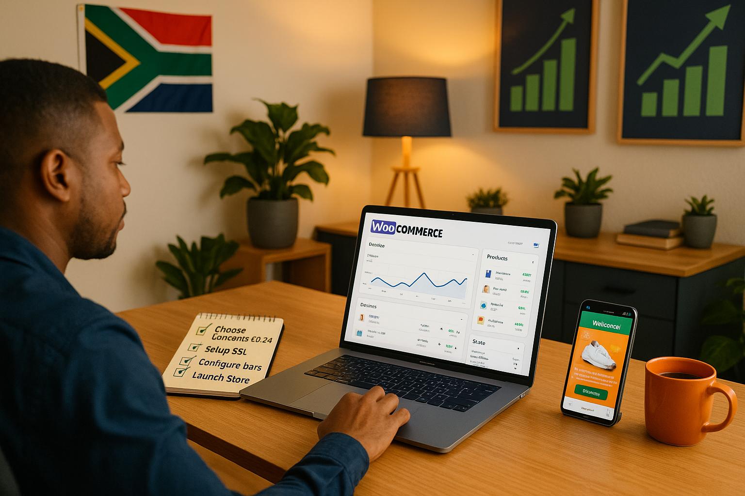 Online store product listings and search performance analytics on a laptop